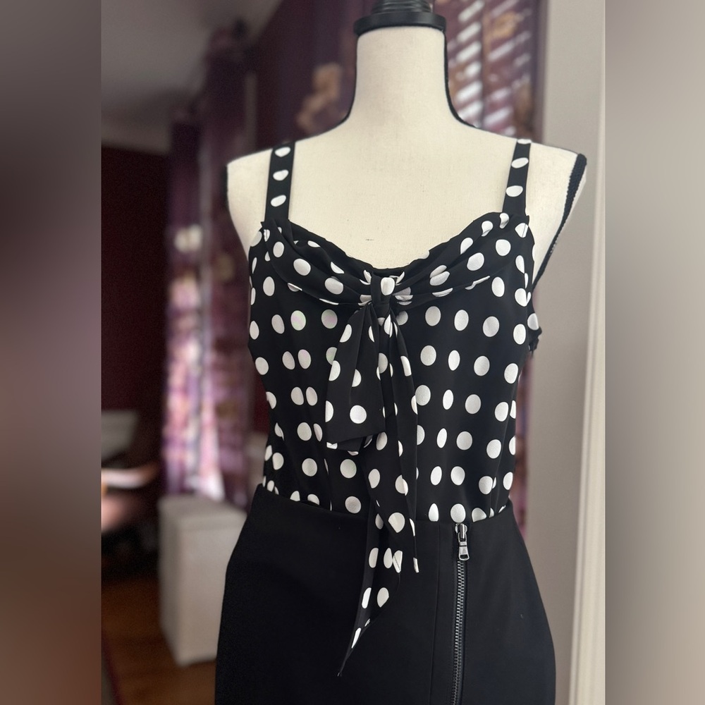 New Silk Tank with Tie Dotted, Size 8. Never worn or washed.